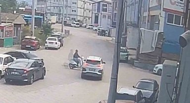 İnegöl'de motosiklet sürücüsünün yaralandığı kaza anı