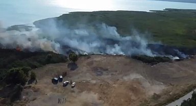 Gölde çıkan sazlık yangını paniğe neden oldu