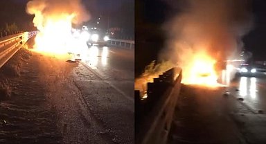 Bursa'da alev alan otomobil patladı!