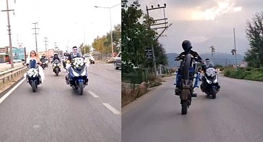 İnegöl'de motosikletli düğün konvoyu şehir turu attı