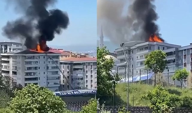 Bursa'daki 6 katlı binanın çatı katında yangın