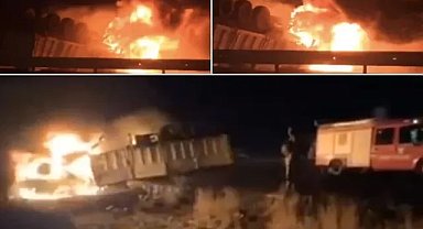Devrilerek alev alan TIR’ın şoförü feci şekilde can verdi