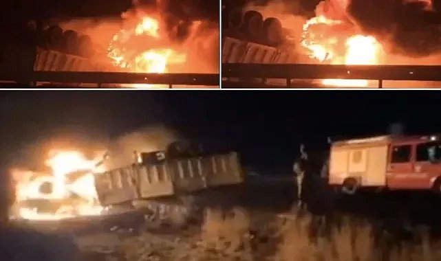 Devrilerek alev alan TIR’ın şoförü feci şekilde can verdi