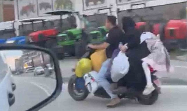 Bursa Yıldırım'da Pes dedirten yolculuk! Ailece scooter üzerinde trafiğe çıktılar