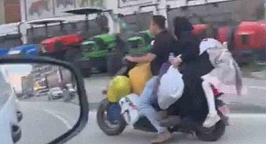 Bursa Yıldırım'da Pes dedirten yolculuk! Ailece scooter üzerinde trafiğe çıktılar