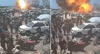 Yemen'de pazar yerine saldırı! Büyük patlama kamerada